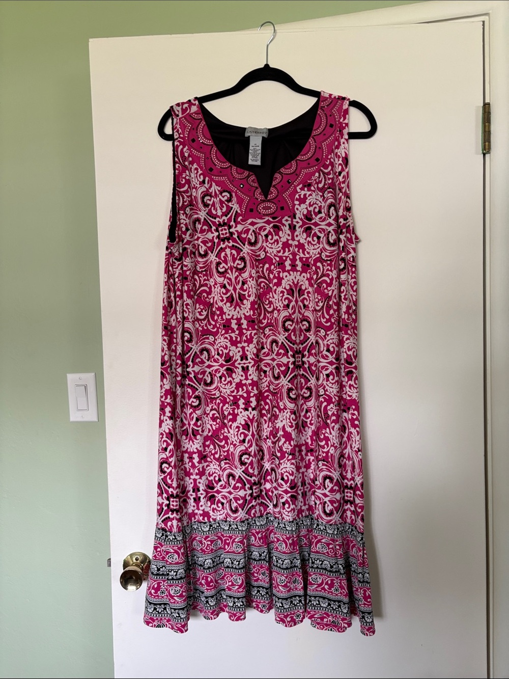 Catherines Pink and Black Printed Sleeveless Midi Dress